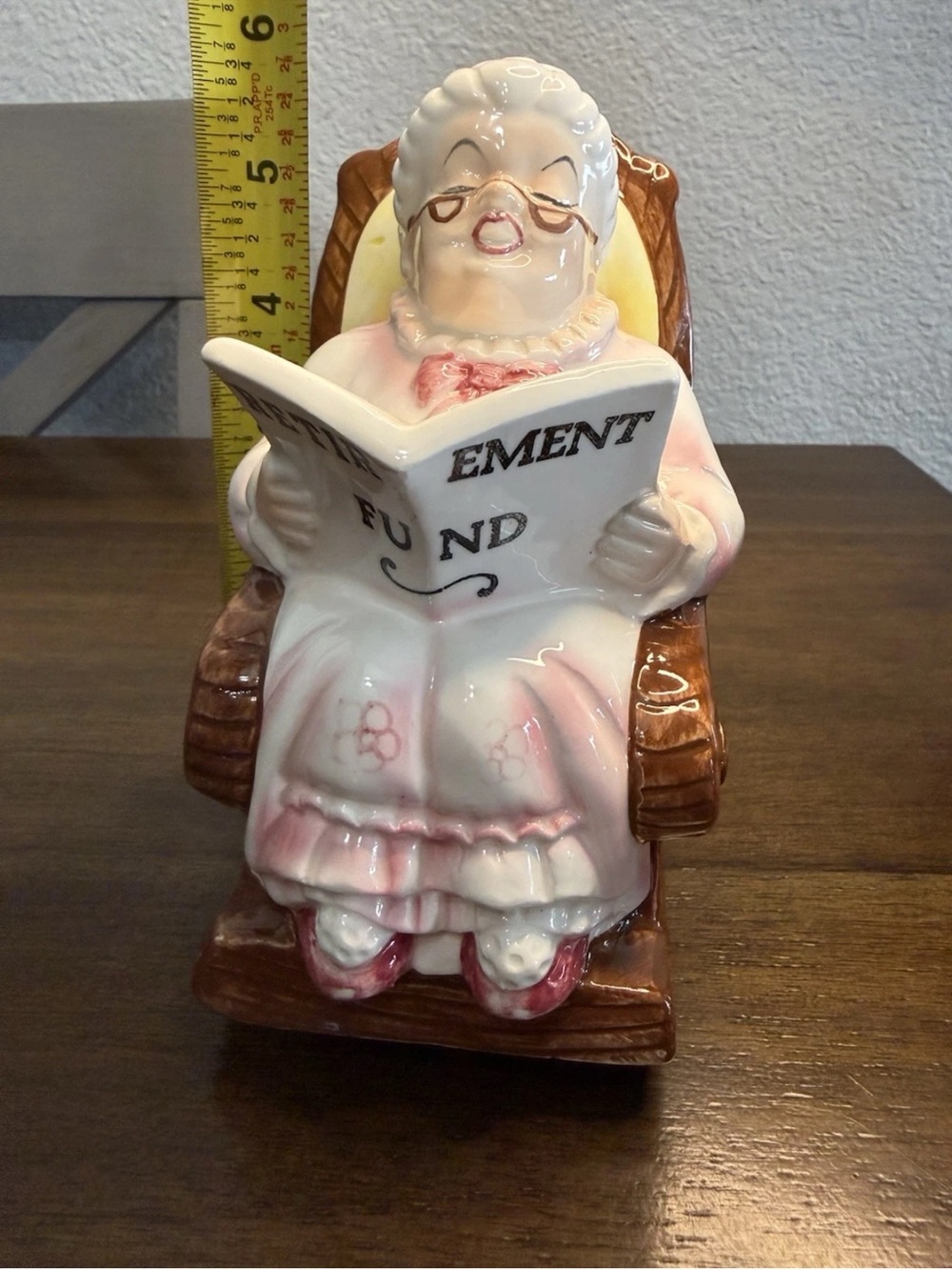 Vintage Lefton Grandma In Rocking Chair Retirement Fund Piggy Bank